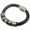 Stainless Steel Black Braided Genuine Leather Bracelet