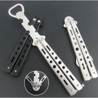 Stainless Steel Bottle Opener Butterfly Knife Style Trainer Tool Metal Beer Black Bar Supplies