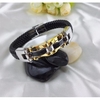 Stainless Steel Rhinestone Handmade Woven Leather Bracelet