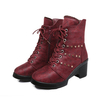 Star Chunky Heel Lace Up Ankle Zipper Boots For Women