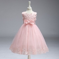 Stereoscopic Flower Bowknot Sleeveless O-neck Princess Dress For Kids Girls