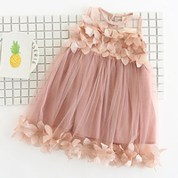 Stereoscopic Petal O-neck Sleeveless Mesh Dress For Kids Girls
