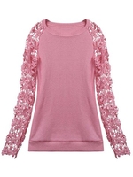 Stitching Lace Hollow Sleeve Crochet Long Sleeve Women Blouses
