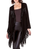 Stitching Solid Color Tassel Irregular Hem Women Leather Jacket