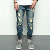 Stone Washed Holes Ankle Tied Jeans