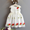 Strawberry Flower Pattern Sleeveless O-neck Dress For Kids Girl