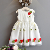 Strawberry Flower Pattern Sleeveless O-neck Dress For Kids Girl