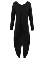 Street Asymmetical Hem Solid Cropped Long Sleeve V-Neck Thick Dress