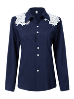 Street Lace Patchwork Casual Women Long Sleeve Blouse