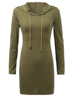 Street Metallic Chain Long Sleeve Solid Hooded Bodycon Dress
