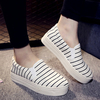 Stripe Canvas Color Blocking Flat Loafers For Women