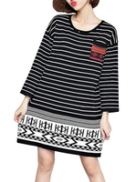 Stripe Long Sleeve Pocket Casual Knit Sweater Dress