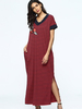 Stripe Loose Split Short Sleeve V-neck Maxi Dress For Women