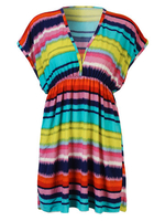 Stripe Sexy Bikini Cover Up V Neck Women Mini Dress
