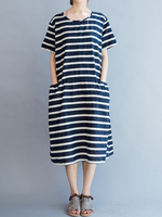 Stripe Short Sleeve Casual Dresses
