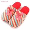 Stripe Slip On Warm Indoor Flat Cute Bowknot Home Shoes