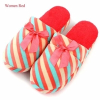Stripe Slip On Warm Indoor Flat Cute Bowknot Home Shoes