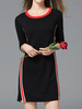 Striped Contrast Color Patchwork 3/4 Sleeve Women Dresses