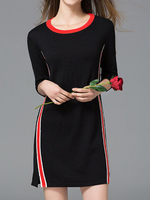 Striped Contrast Color Patchwork 3/4 Sleeve Women Dresses