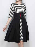Striped Patchwork Half Sleeve O Neck Women Dresses