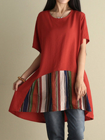 Striped Patchwork Short Sleeve O Neck Women T-Shirts