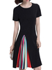Striped Print Patchwork Short Sleeve O Neck Women Dresses