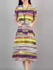 Striped Print Short Sleeve O Neck Pocket Women Dresses