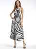 Striped Print Sleeveless O Neck Irregular Women Dresses