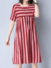 Striped Short Sleeve O Neck A Line Women Dresses