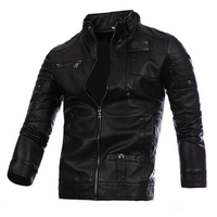 Stylish Stitching Collar Button Motorcycle PU Leather Jacket