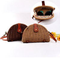 Stylish Straw Semicircular Personality Shoulder Bag Beach Bag Phone Bag Travel Bag