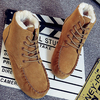 Suede Ankle Pure Color Fur Lining Lace Up Flat Boots For Women