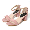 Suede Chunky Heel Open Toe Pumps Solid Buckle Strap Sandals