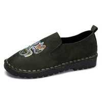 Suede Embroidered Slip On Flat Casual Loafers For Women