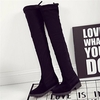 Suede Fashion Over The Knee Black Slip On Square Heel Pure Color Boots