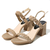 Suede Knitting Chunky Mid Heel Solid Buckle Strap Sandals