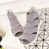Suede Pu Hollow Out Peep Toe Pure Color Zipper Ankle Flat Sandals