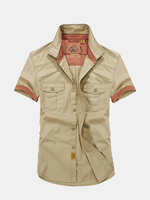Summer Big Size Casual Military Style Turndown Collar Short Sleeve Cotton Cargo Shirts For Men