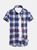 Summer Business Casual Shorts Sleeve Shirts Slim Fit Plaid Button Shirts For Men