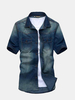 Summer Casual Business Double Chest Pockets Short Sleeves Denim Dress Shirts for Men