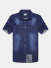 Summer Casual Business Fashion Slim Washed Denim Dress Shirts for Men