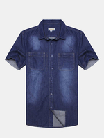 Summer Casual Business Fashion Slim Washed Denim Dress Shirts for Men