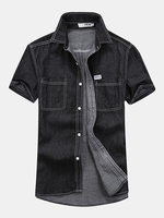 Summer Casual Solid Color Fashion Short Sleeve Band Collar Dress Shirts for Men