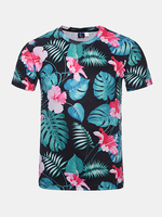 Summer Casual Tee Top 3D floral Design Round Neck Short sleeve T-shirt for Men