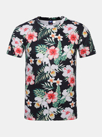 Summer Casual Tee Top 3D Floral Design Round Neck Short sleeve T-shirts for Men