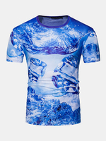Summer Casual Tee Top 3D Hip-Pop Ice Cubes Printed Round Neck Short sleeve T-shirt for Men