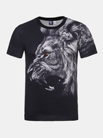 Summer Casual Tee Top 3D Lion Dark Style Round Neck Short sleeve T-shirts for Men
