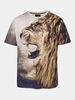 Summer Casual Tee Top 3D Yelling Lion Printed Round Neck Short sleeve T-shirt for Men