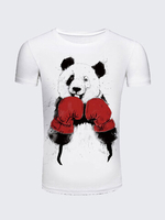 Summer Casual Tee Top Boxing Panda Printed Round Neck Short sleeve Cotton T-shirt for Men