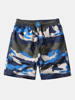 Summer Elastic Camouflage Drawstring Knee Length Quick Dry Plus Size Board Beach Shorts for Men